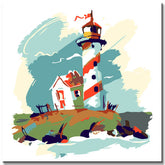 Painting by numbers art illustration lighthouse with white house